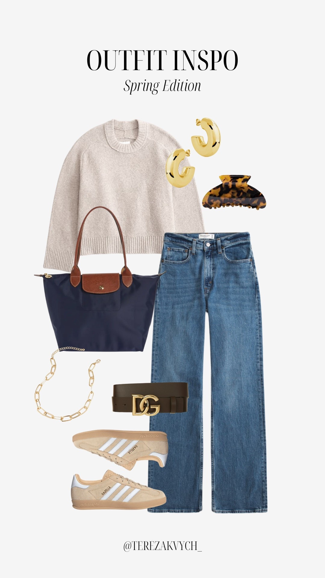 Spring Outfit Inspo 2025 | Effortless & Chic Everyday Look
Looking for the perfect everyday spring outfit? This neutral, casual-chic look combines timeless essentials like straight-leg jeans, a cozy beige sweater, and trending Adidas sneakers. ✨
Accessories like a classic navy tote, a chunky gold chain, and a tortoise claw clip complete the look.

Perfect for uni, errands, or a coffee date ☕🌸
#springoutfit #outfitinspo #springstyle #casualchic #2025fashion #neutralstyle #minimaloutfit #pinterestlook #adidasoutfit

#LTKStyleTip #LTKSaleAlert #LTKSeasonal