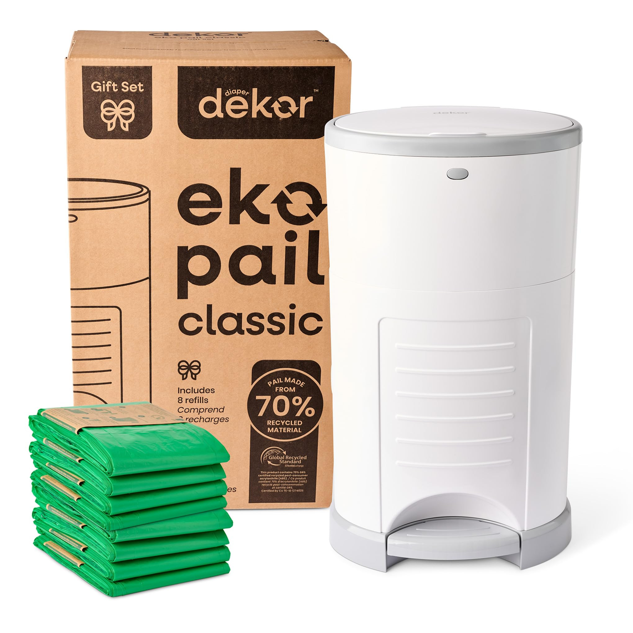 Diaper Dekor EKO Classic Diaper Pail Gift Set, White | ONLY Eco-Friendly Diaper Pail Made with 70... | Amazon (US)