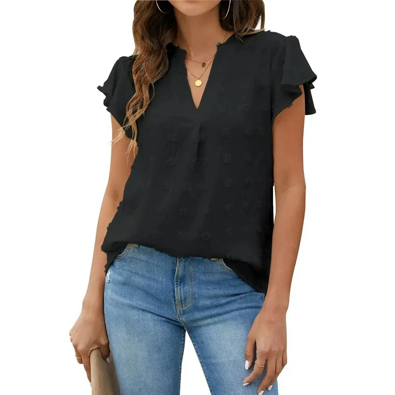 Fantaslook Blouses for Women Dressy V Neck Ruffle Sleeve Summer Tops Casual Flowy Shirts | Walmart (US)