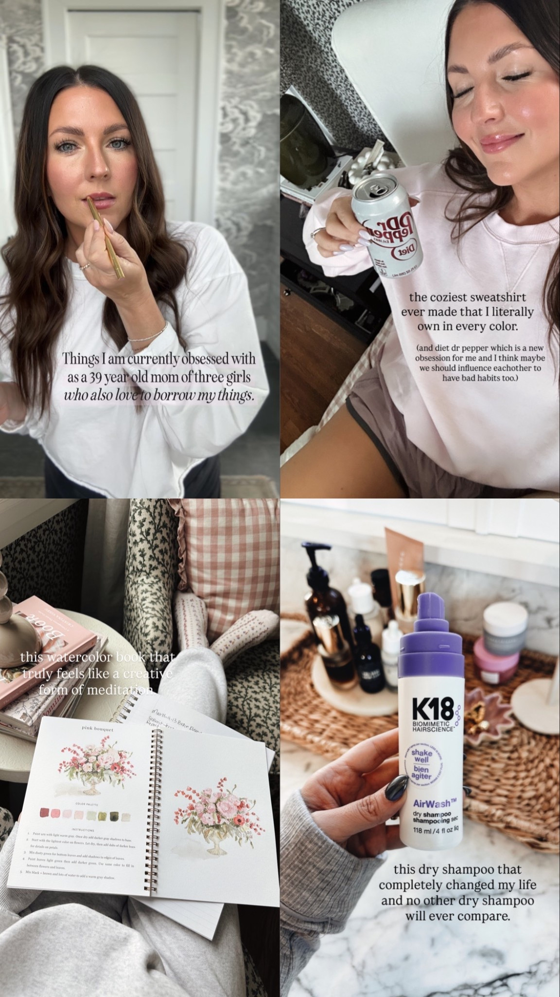 Favorite things as a 39 year old year old mom of three 🤍 lip combo / dry shampoo / cozy loungewear / gua sha / skin serum / spring outfits / jelly flats 

#LTKootd #LTKmomlife #LTKselfcare