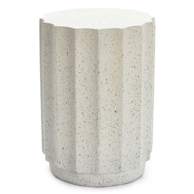 LuxenHome Off White with Gray Cement Fluted Round Indoor Outdoor Side Table | Walmart (US)