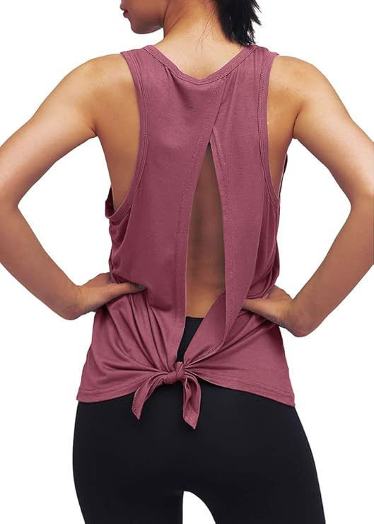 Mippo Workout Tops for Women Open Back Shirts Tie Back Athletic Tank Tops Muscle Tank | Amazon (US)