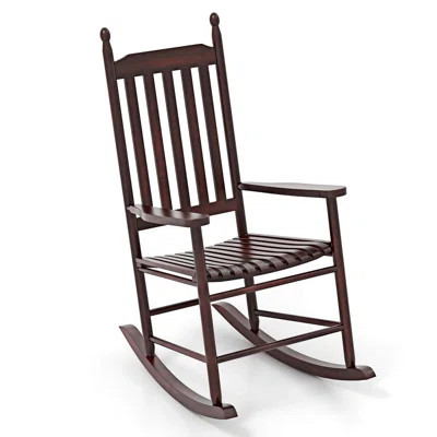 Outdoor Wooden Rocking Chair With Solid Rocking Base Slatted Seat & Back Patio | Wayfair North America