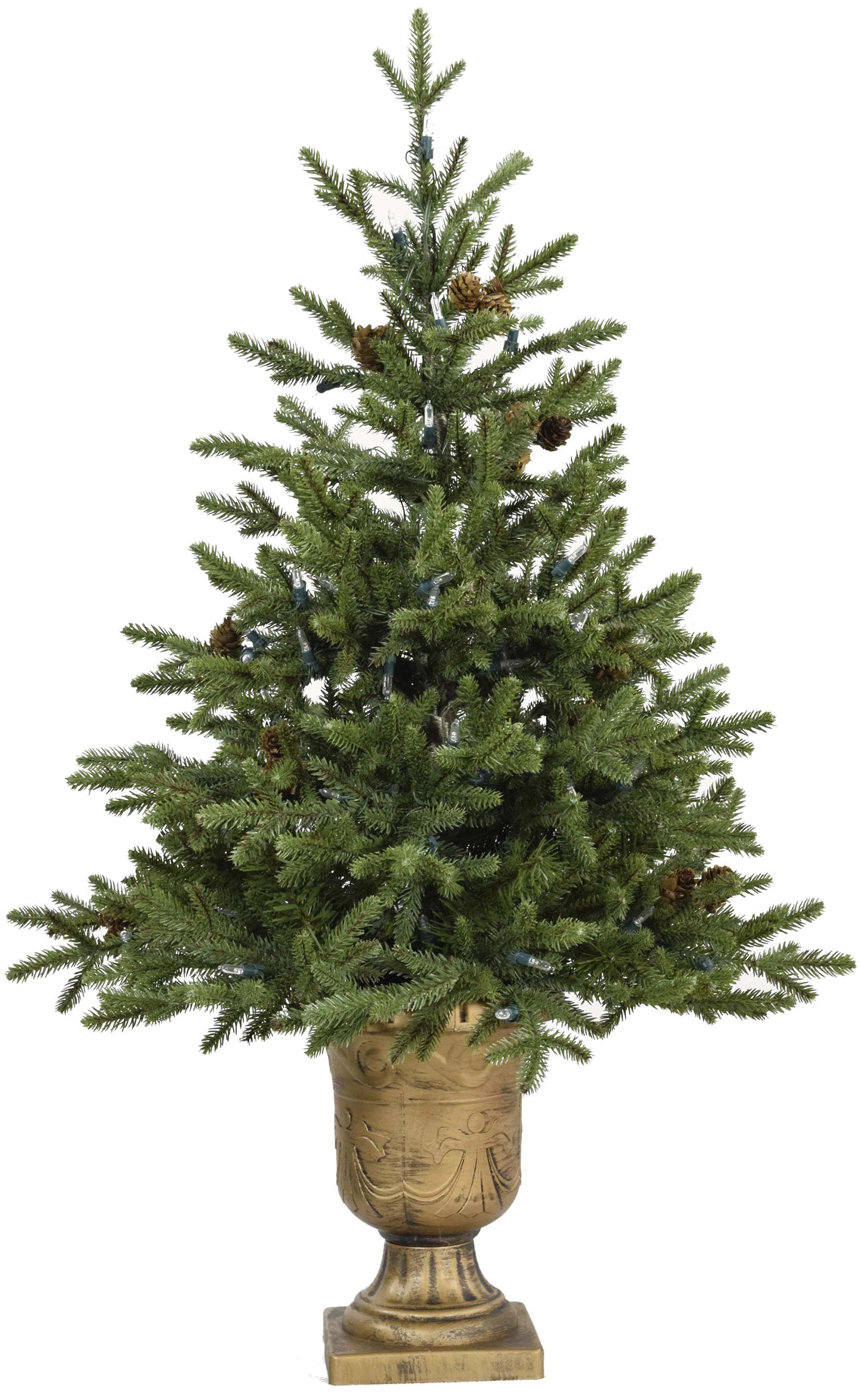 Noble Green Fir Artificial Christmas Tree with Metallic Urn Base | Wayfair North America