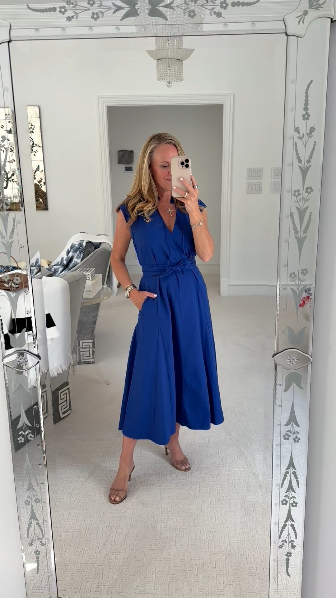 The perfect dress for a fall luncheon event. Brochu Walker cobalt blue midi dress. I’m wearing extra small. I’m 5‘2“ tall for length reference.

#LTKPetite #LTKOver40 #LTKSeasonal