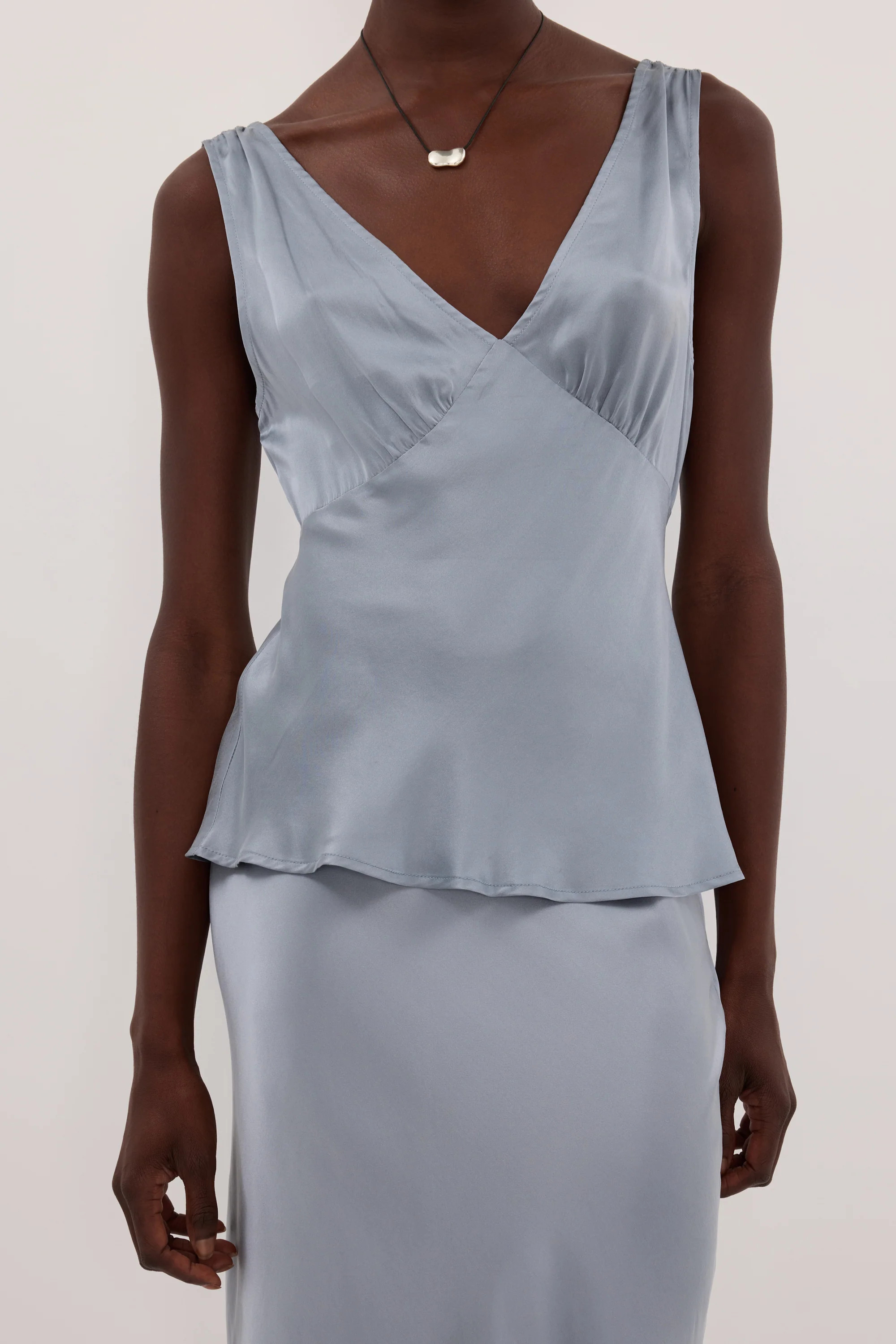 JORJA DUSTY BLUE SILK TOP | DISSH