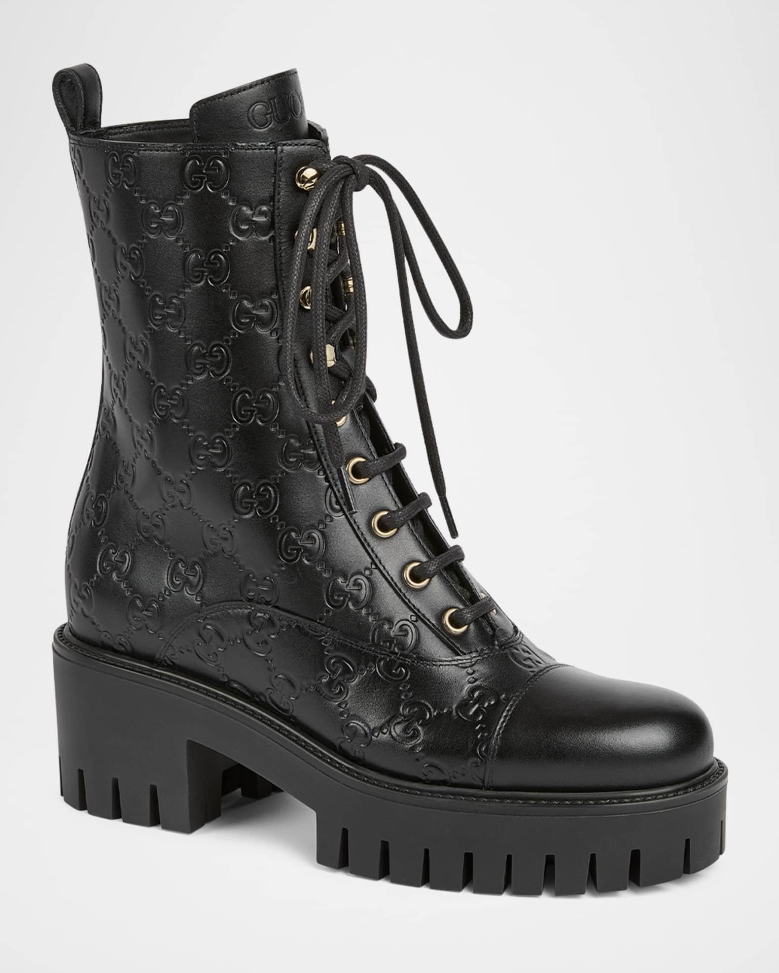Gucci New Marmont GG Interlock Leather Combat Boots | Neiman Marcus