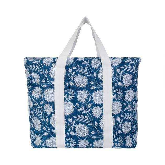 Blockprint Beach Tote | Floral in Navy | Beau & Ro