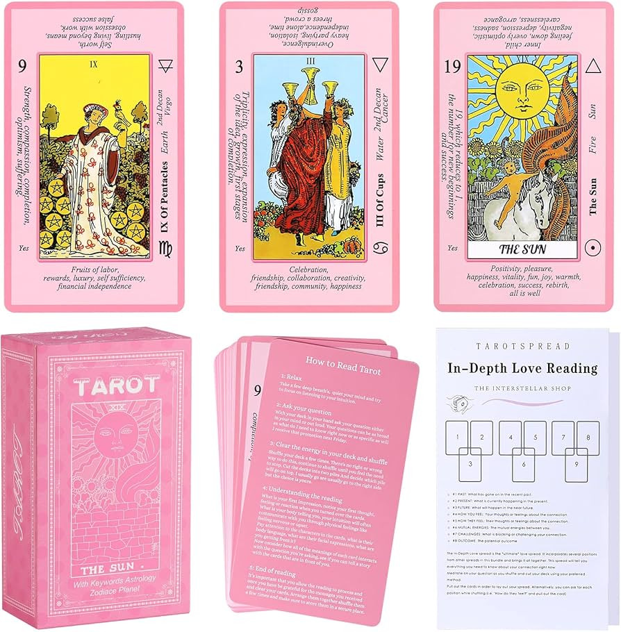 Myripoly Pink Tarot Cards Deck Set for Beginners with Meanings On Them-Tarot Card with Guidebook-... | Amazon (US)