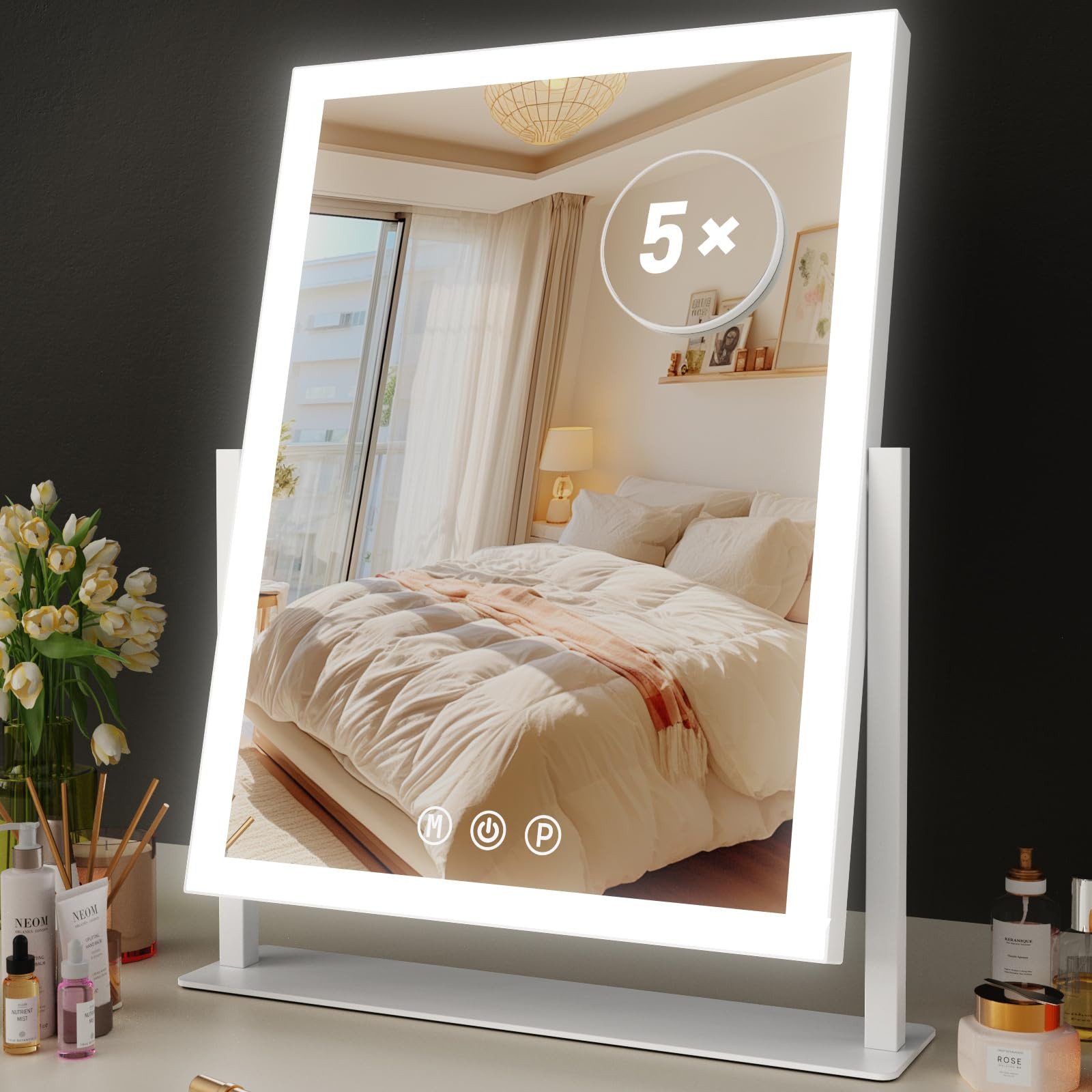 Lighted Makeup Mirror, 17.2"x13.6" Hollywood Vanity Mirror with Lights, Three Color Modes, Smart ... | Amazon (US)