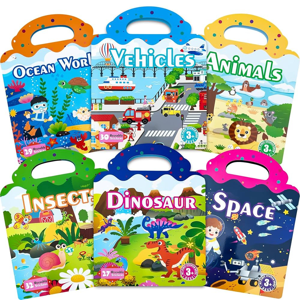 6Set Reusable Sticker Book for Toddler, Puffy Sticker Books for Kids, Road Trip Activities for Ki... | Amazon (US)