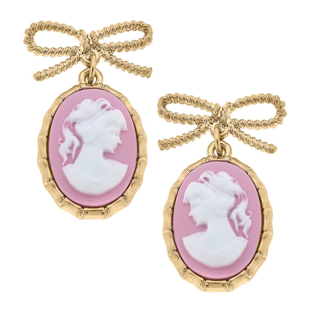 CANVAS Style x @ChappleChandler Betsy Cameo & Bow Drop Earrings in Pink | CANVAS