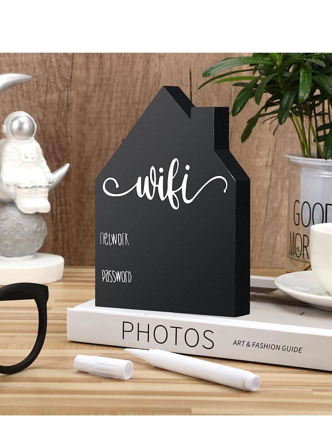 WiFi Password Sign Wooden Table WiFi Sign Freestanding Sign with Board Erasable Pen Chalkboard St... | SHEIN