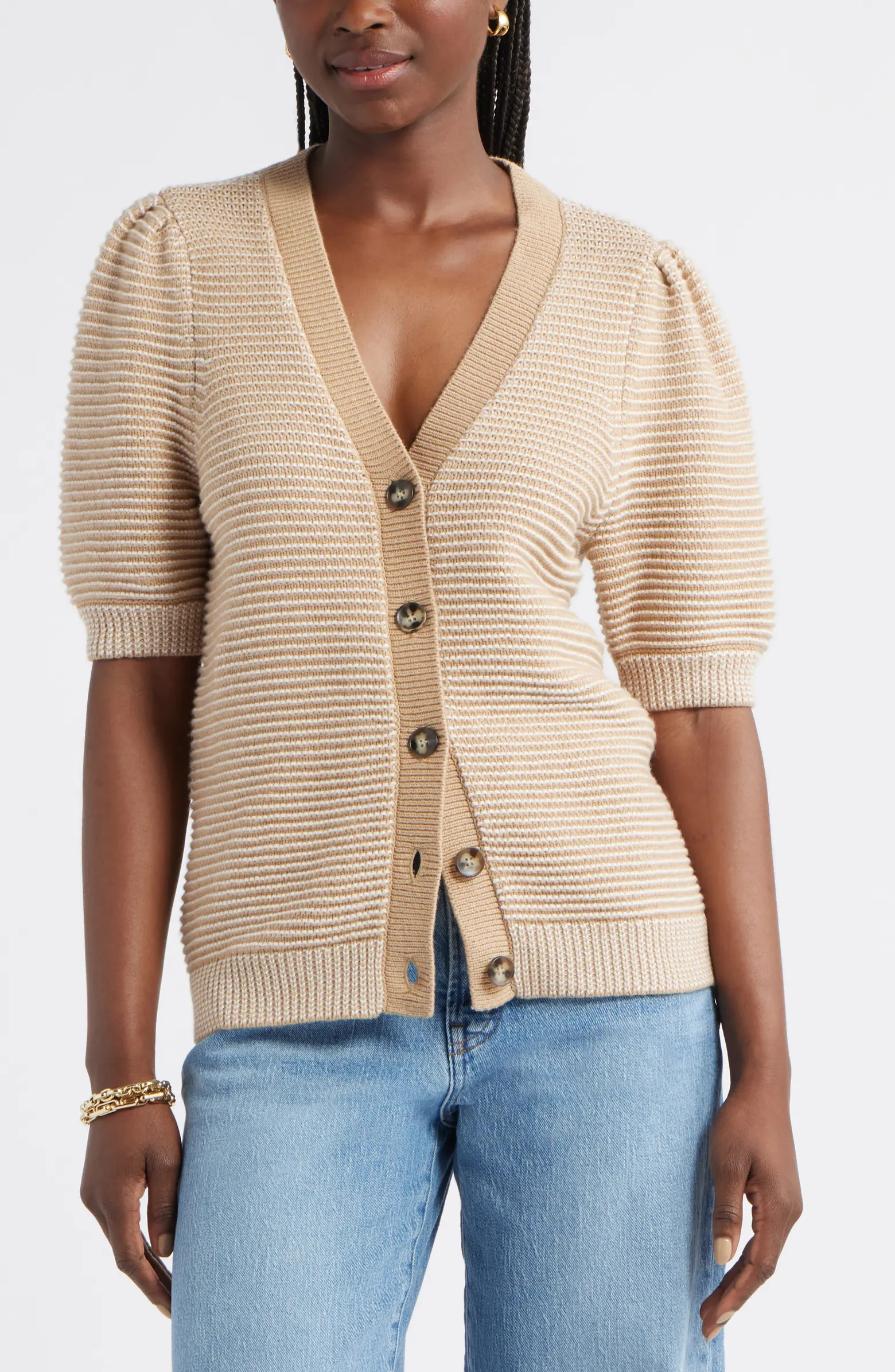 Links Puff Sleeve Wool Blend Cardigan | Nordstrom