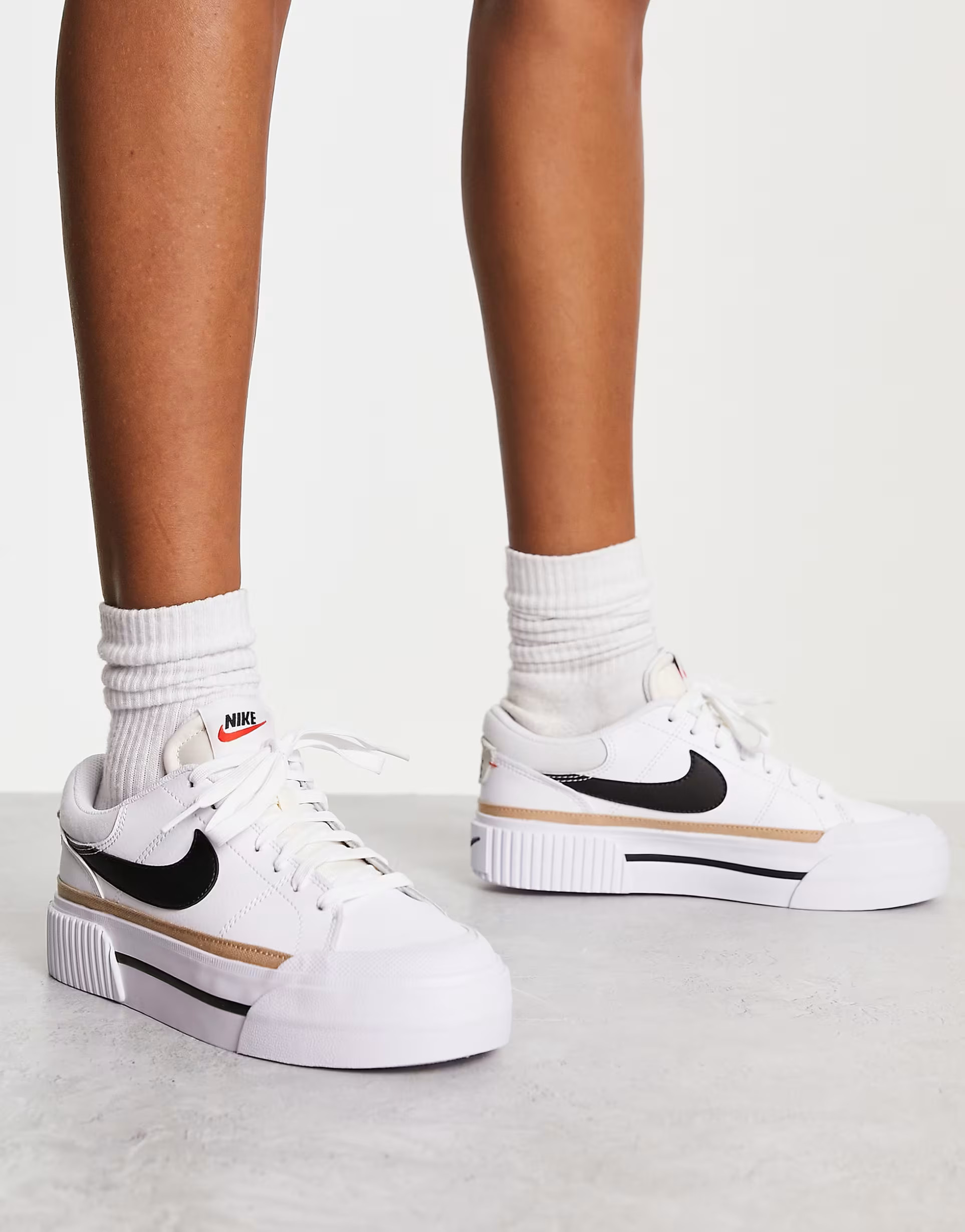 Nike Court Legacy Lift sneakers in white, black, hemp and team orange | ASOS (Global)