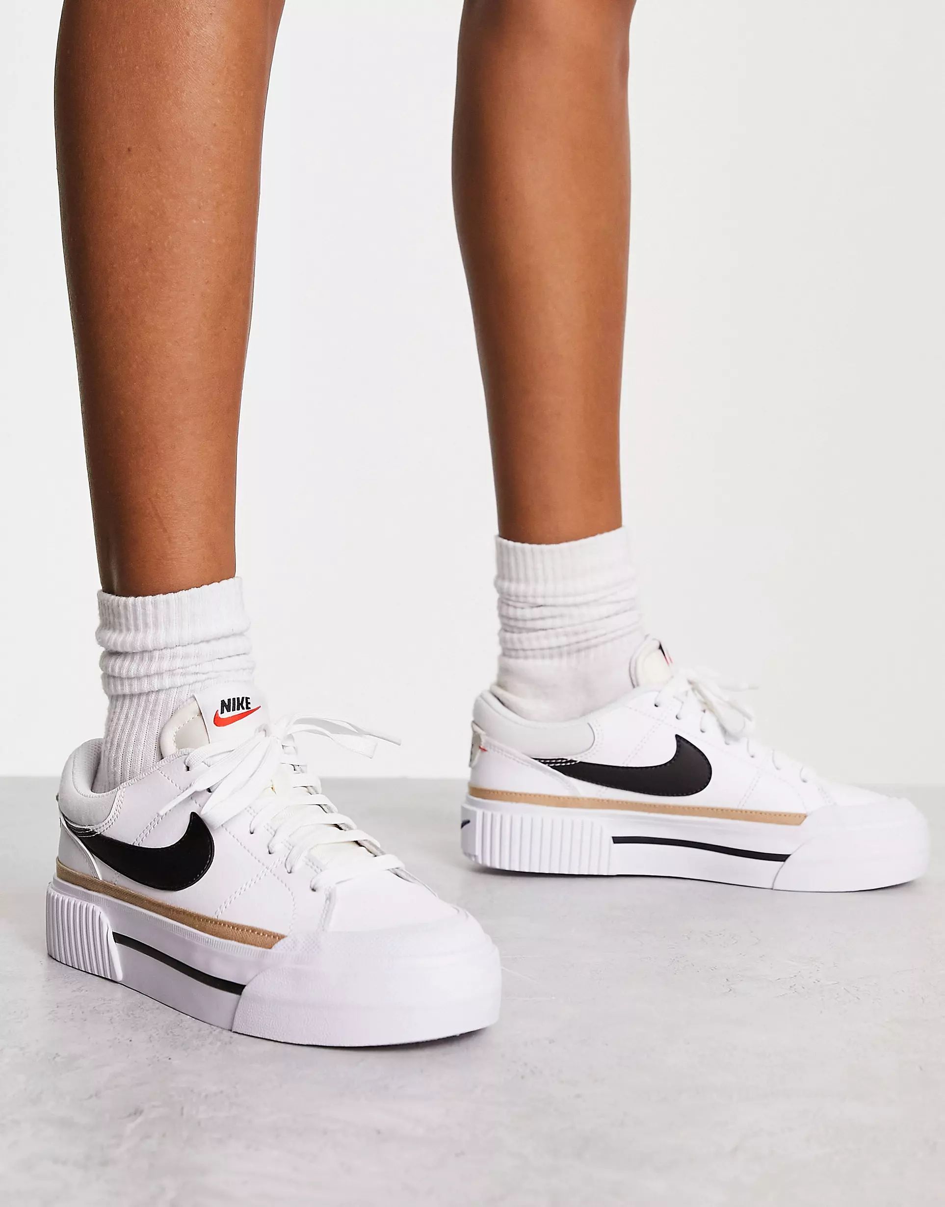 Nike Court Legacy Lift sneakers in white, black, hemp and team orange | ASOS (Global)