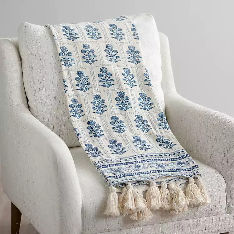 New! Blue Floral Print Gauze Throw | Kirkland's Home