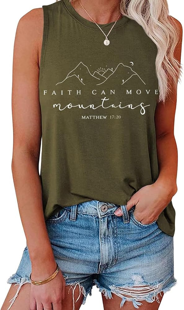 Faith Can Move Mountains Tank Top Women Christian Graphic Sleeveless Shirt | Amazon (US)