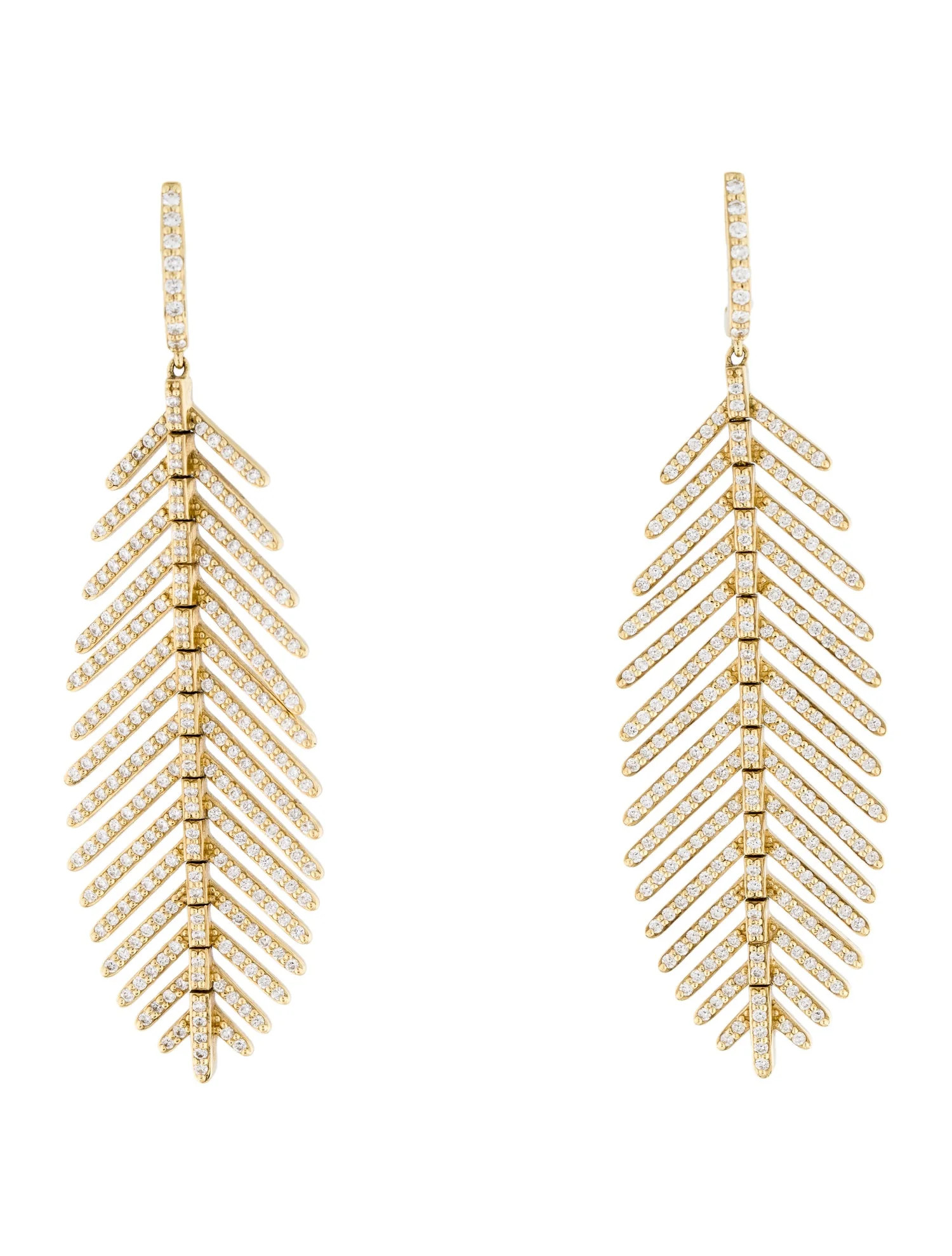 18K 2.51ctw Diamond Feather Drop Earrings | The RealReal