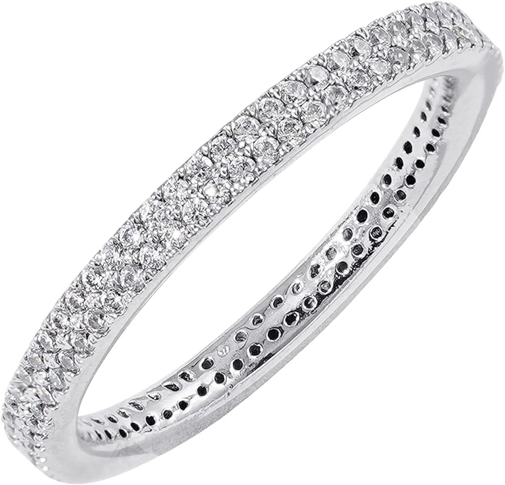 Amazon Essentials 14K Gold or Rhodium Plated Double Row Pave Eternity Ring | Amazon (US)