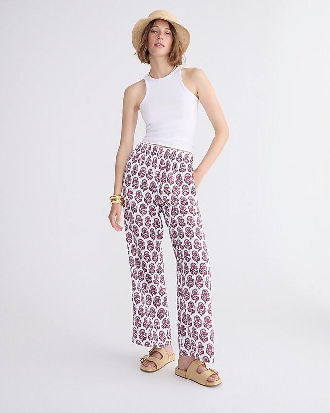 Astrid wide-leg luster crepe pant in bouquet block print | J. Crew US