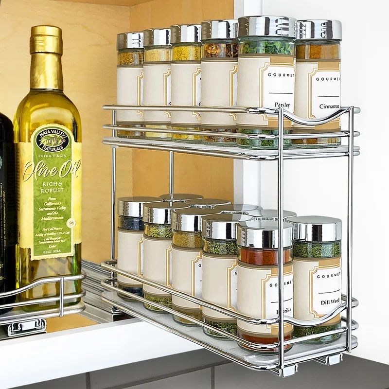 LYNK PROFESSIONAL® Pull Out Spice Rack Organizer for Cabinet - 2 Tier, Chrome | Wayfair North America