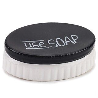 Chalk It Up White/ Black Ceramic Soap Dish (Multi) | Bed Bath & Beyond