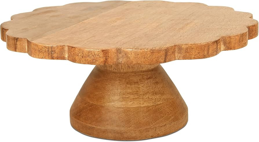 “Scallop” Footed Wood Cake Stand (Mangowood, Natural) - Handcrafted Cake Display Decor - Roun... | Amazon (US)