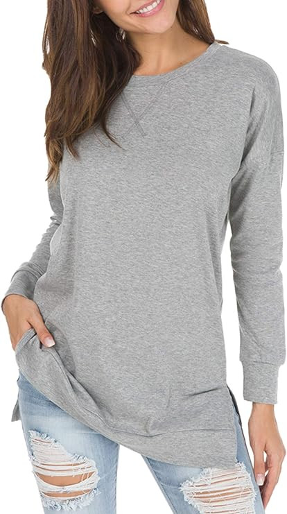 levaca Womens Fall Long Sleeve Pullover Side Oversizes Split Casual Loose Tunic Tops | Amazon (US)