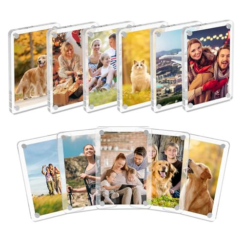 12 Pack Magnetic Picture Frames for Refrigerator, 2.36"x3.54" Acrylic Fridge Photo Frame Magnets Mini Picture Frames for Polaroid Clear Double Sided Magnet Frame for Instax Fujifilm | Amazon (US)