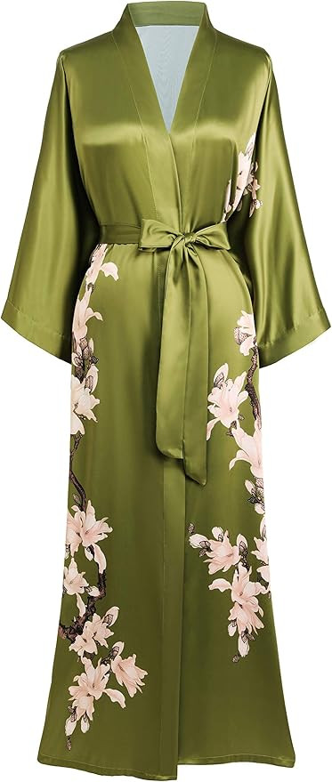 BABEYOND Kimono Robe Cover up with Box Long Floral Satin Sleepwear Silky Bathrobe Bachelorette Ro... | Amazon (US)