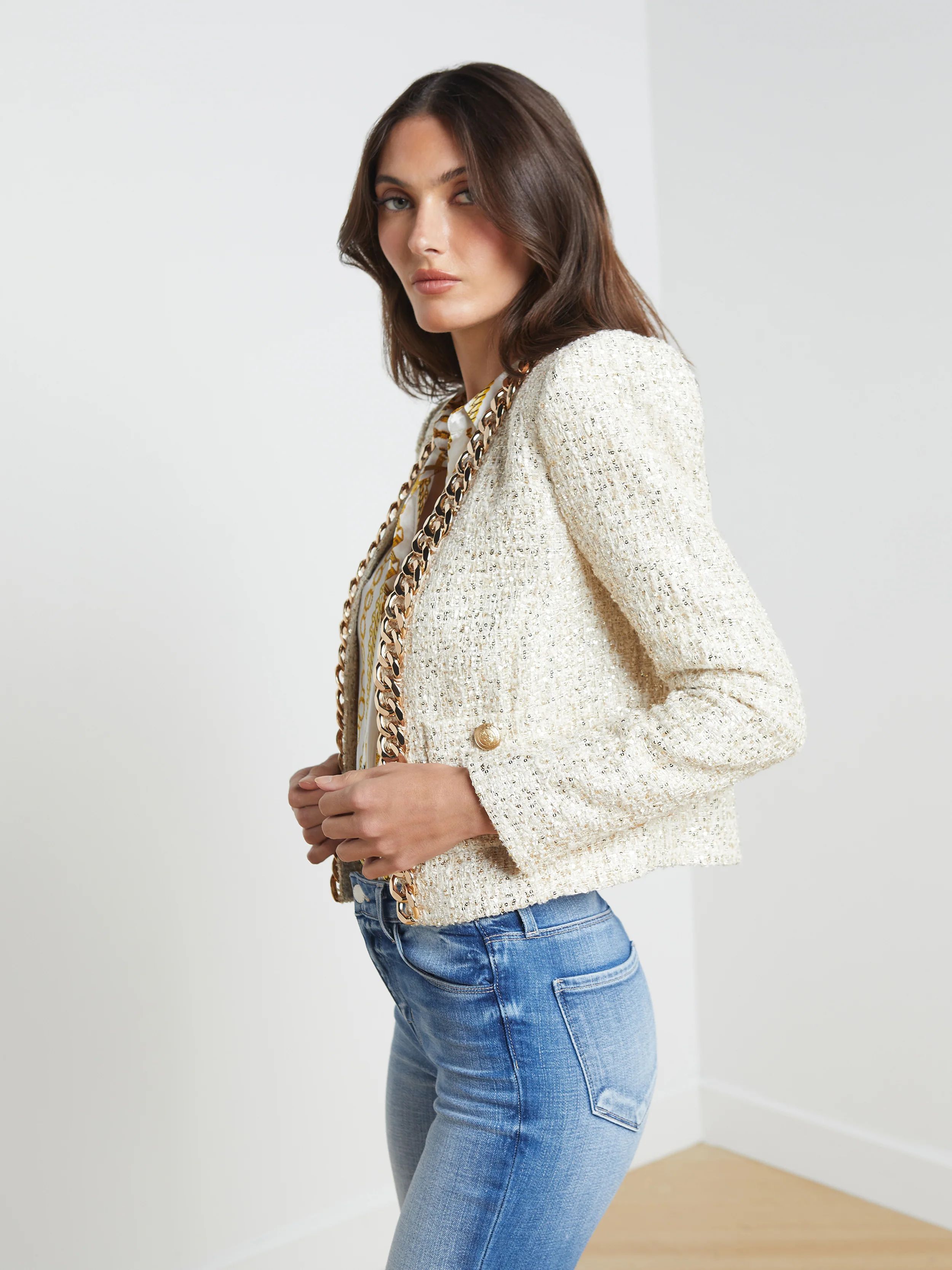 L'AGENCE Greta Chain Jacket in Champagne/Gold | L'Agence