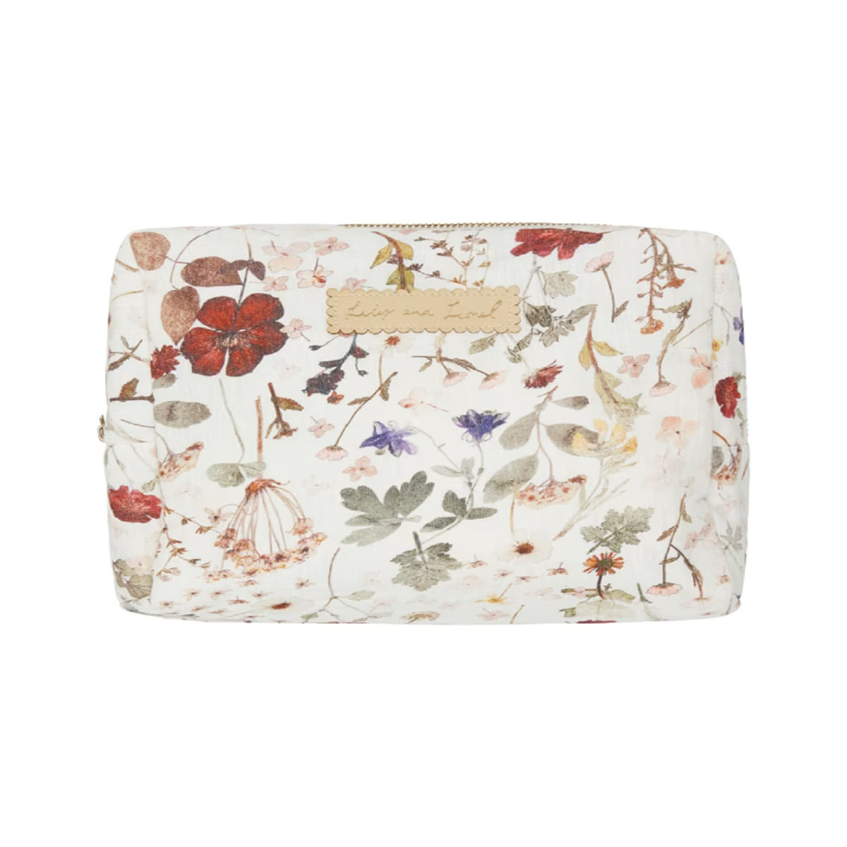 Nola Pressed Floral Wash Bag In Cream | Wolf & Badger