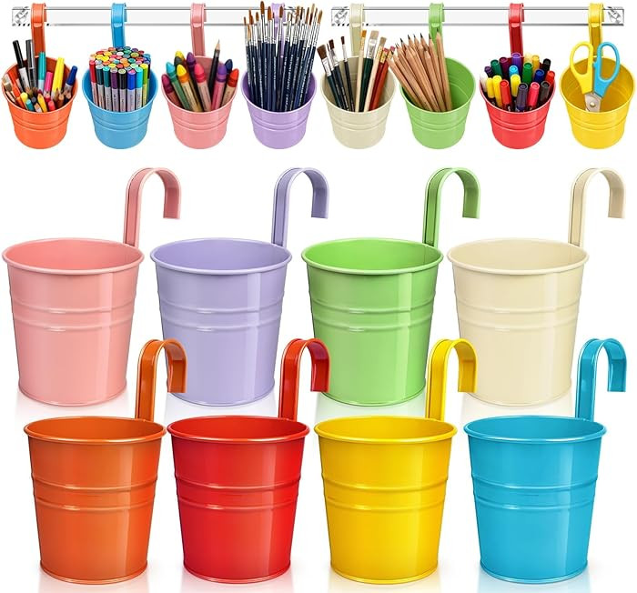 Vowcarol 8 Pack Metal Pencil Holder Crayon Organizer for Classroom with Hanging Rack for Wall, Cr... | Amazon (US)