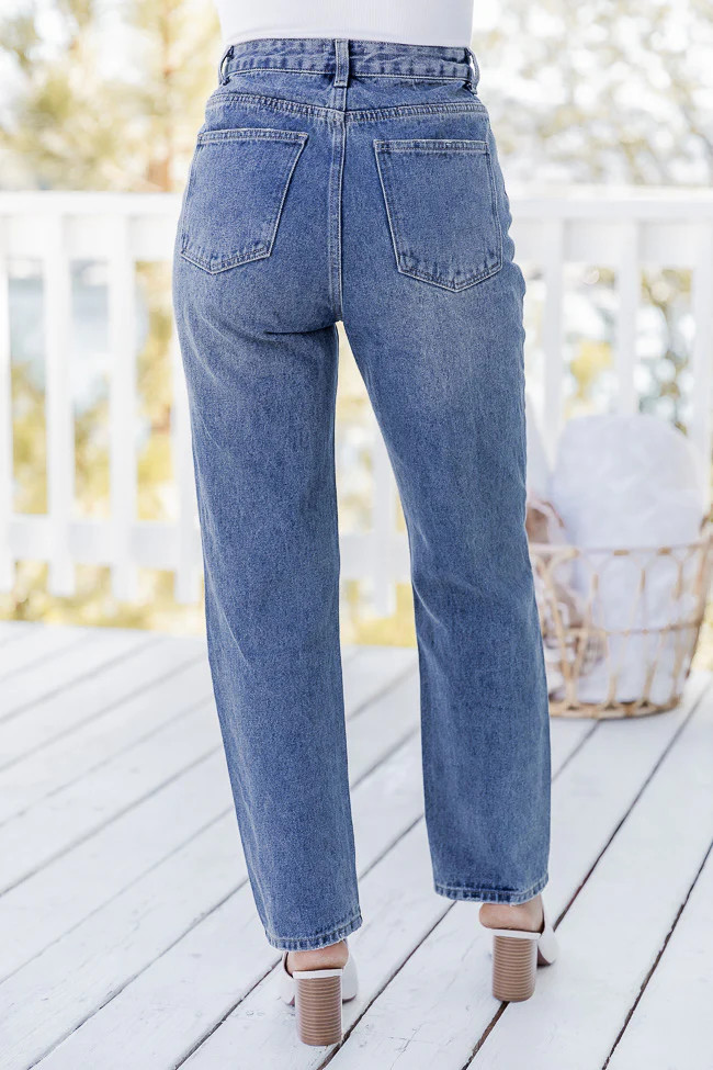 Rosalind High Rise Distressed Medium Wash Straight Leg Jeans FINAL SALE | Pink Lily