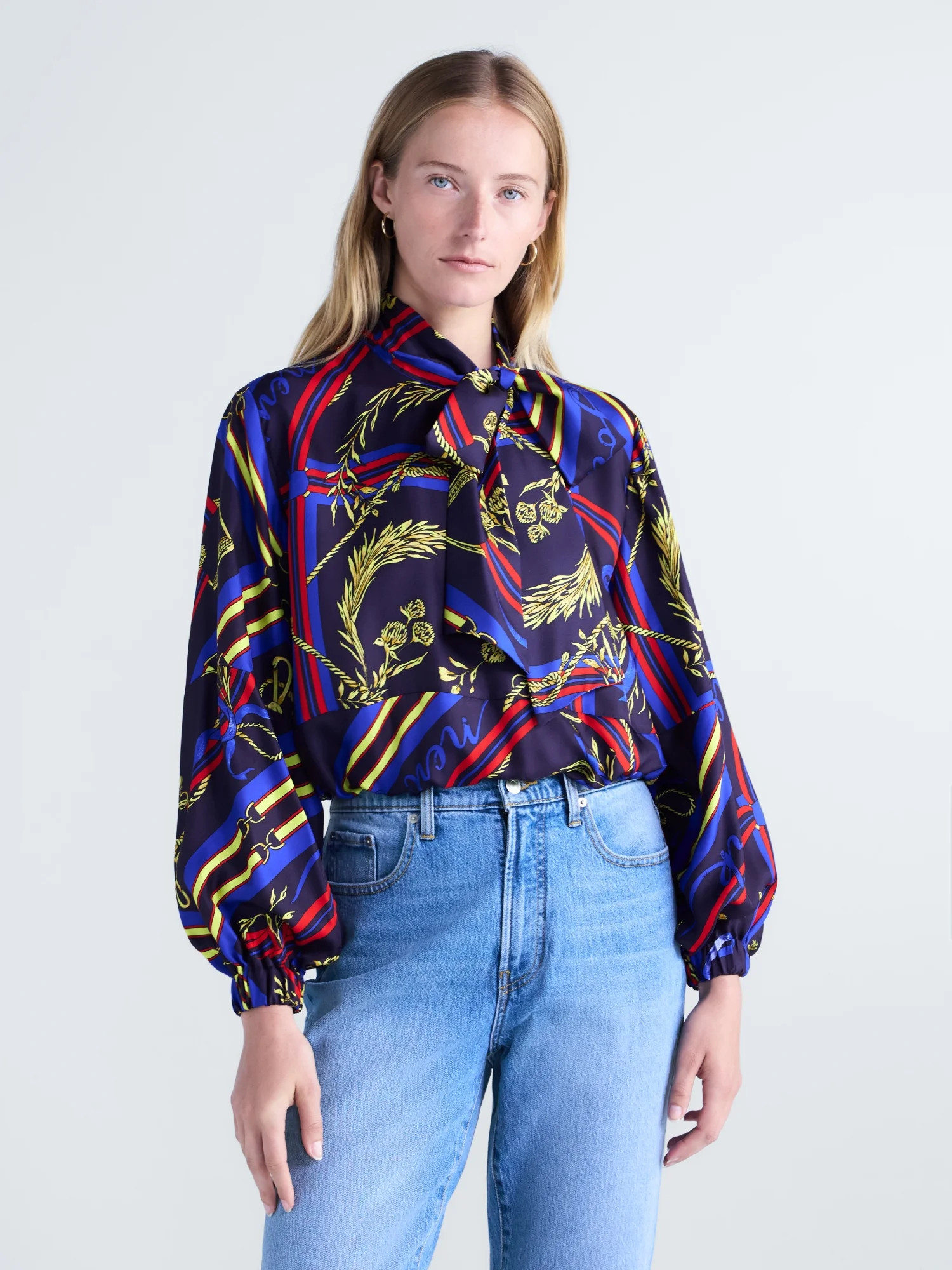 Free Assembly Women's Silk Tie Neck Top with Long Sleeves, Sizes XXS-XL | Walmart (US)