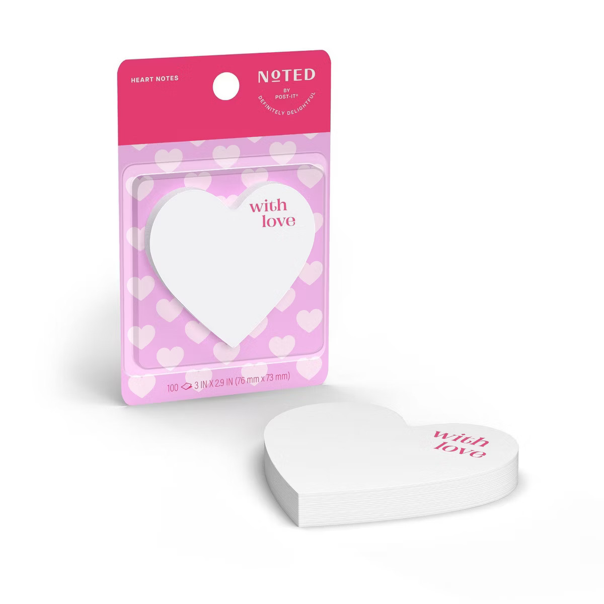 Noted by Post-it 3"x3" With Love Heart Notes White Valentine's Day | Target