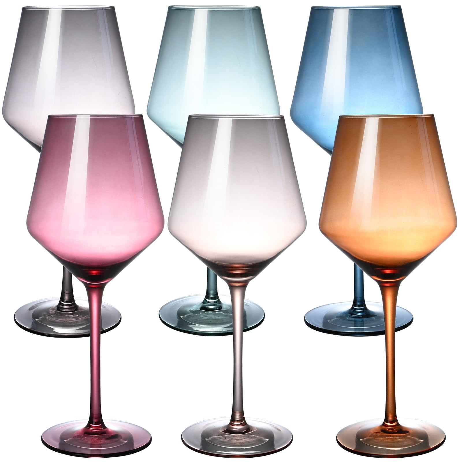 Colored Wine Glasses Set of 6, Long Stem Hand Blown Premium Crystal Red White Wine Glass, Great G... | Amazon (US)