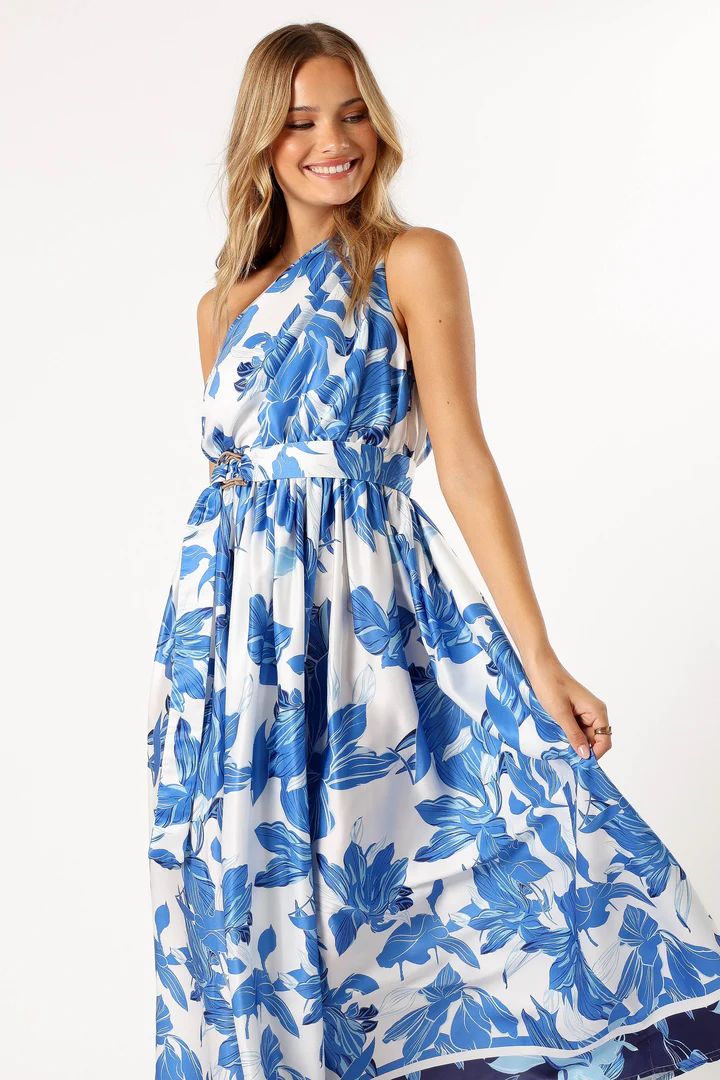 Naomi One Shoulder Midi Dress - Blue Floral | Petal & Pup (AU)