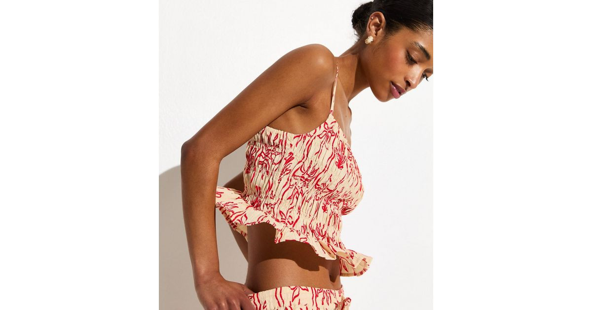 Red Sun Print Shirred Cami Beach Top | New Look | New Look (UK)