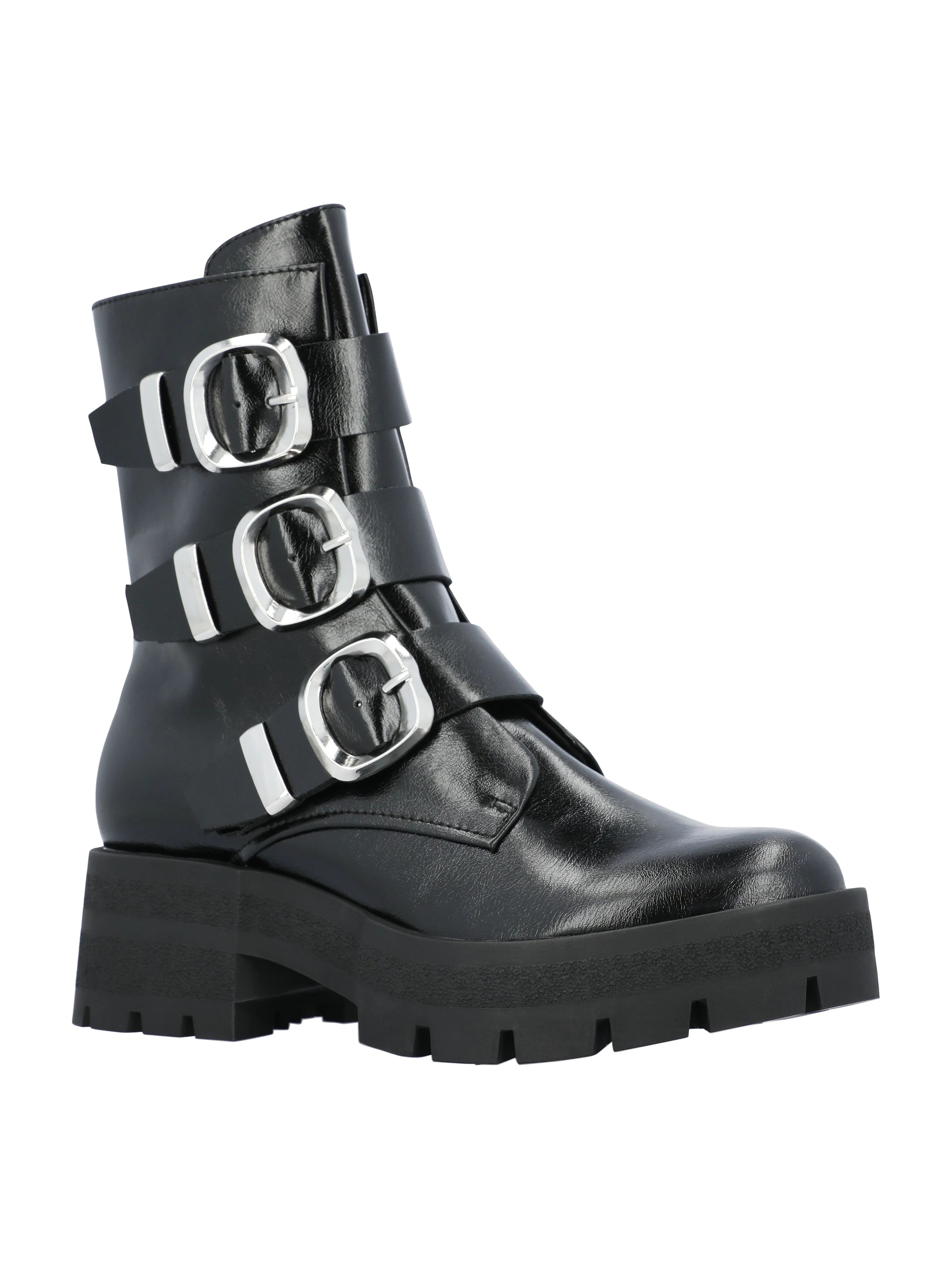 Madden NYC Women's Faux Leather Buckle Combat Boots | Walmart (US)