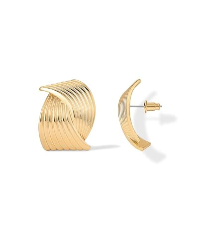 PAVOI 14K Yellow Gold Plated Chunky Vintage Earrings for Women - Trendy Textured Ribbed Knot Geometric Triangle Rope Button Seashell Wing Dangle Drop Stud Earrings Dupes | Amazon (US)