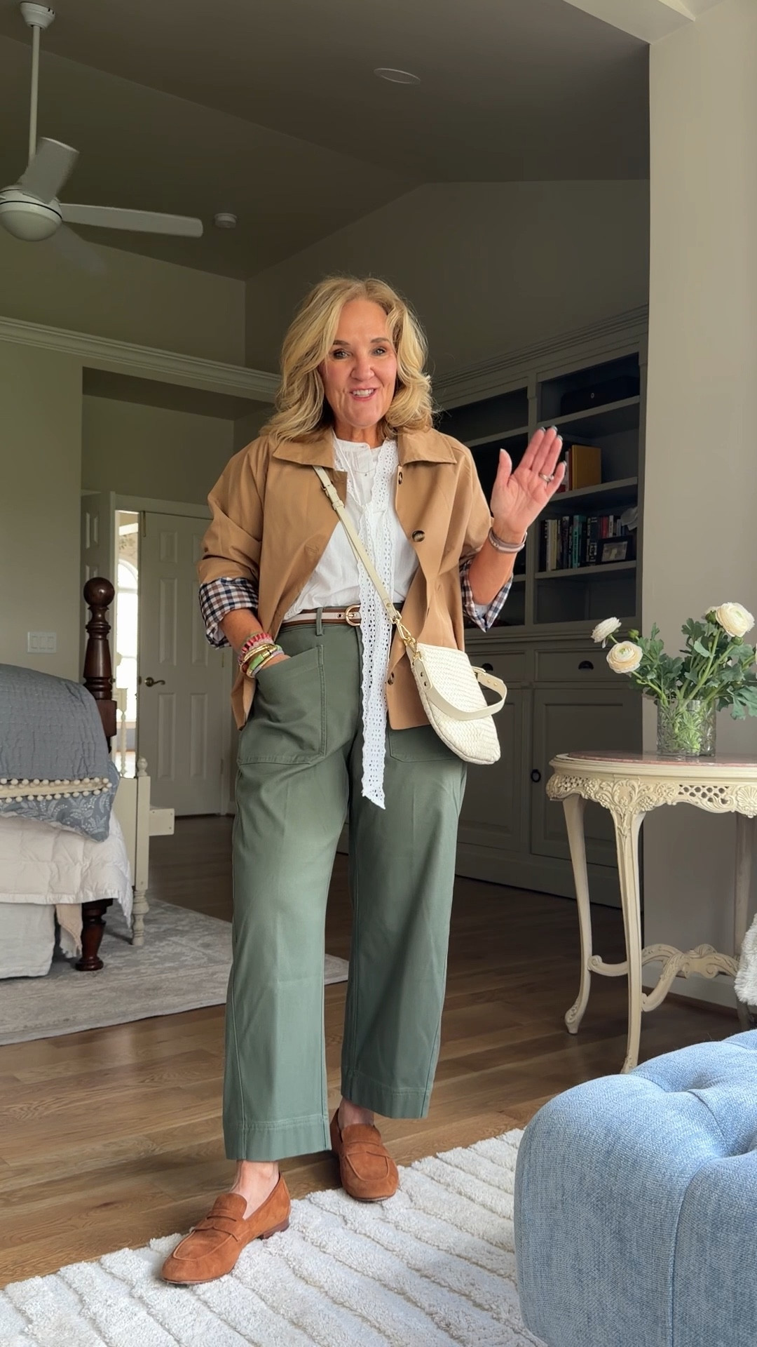 20% off code NANETTE20 on my bracelets! Great cold spring weather outfit 
Loft blouse size medium 
Spanx twill pants run big I’m in a med petite 
Linking a similar modesty cami 
My bracelet set launches in 2 days!!!! 

#LTKPetite #LTKOver40 #LTKootd