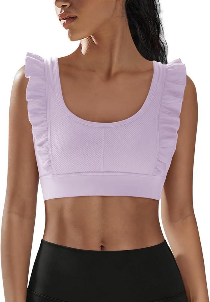Panadila Women Ruffle Supportive Sports Bras Open Back Workout Tank Tops High Impact Gym Bra Acti... | Amazon (US)
