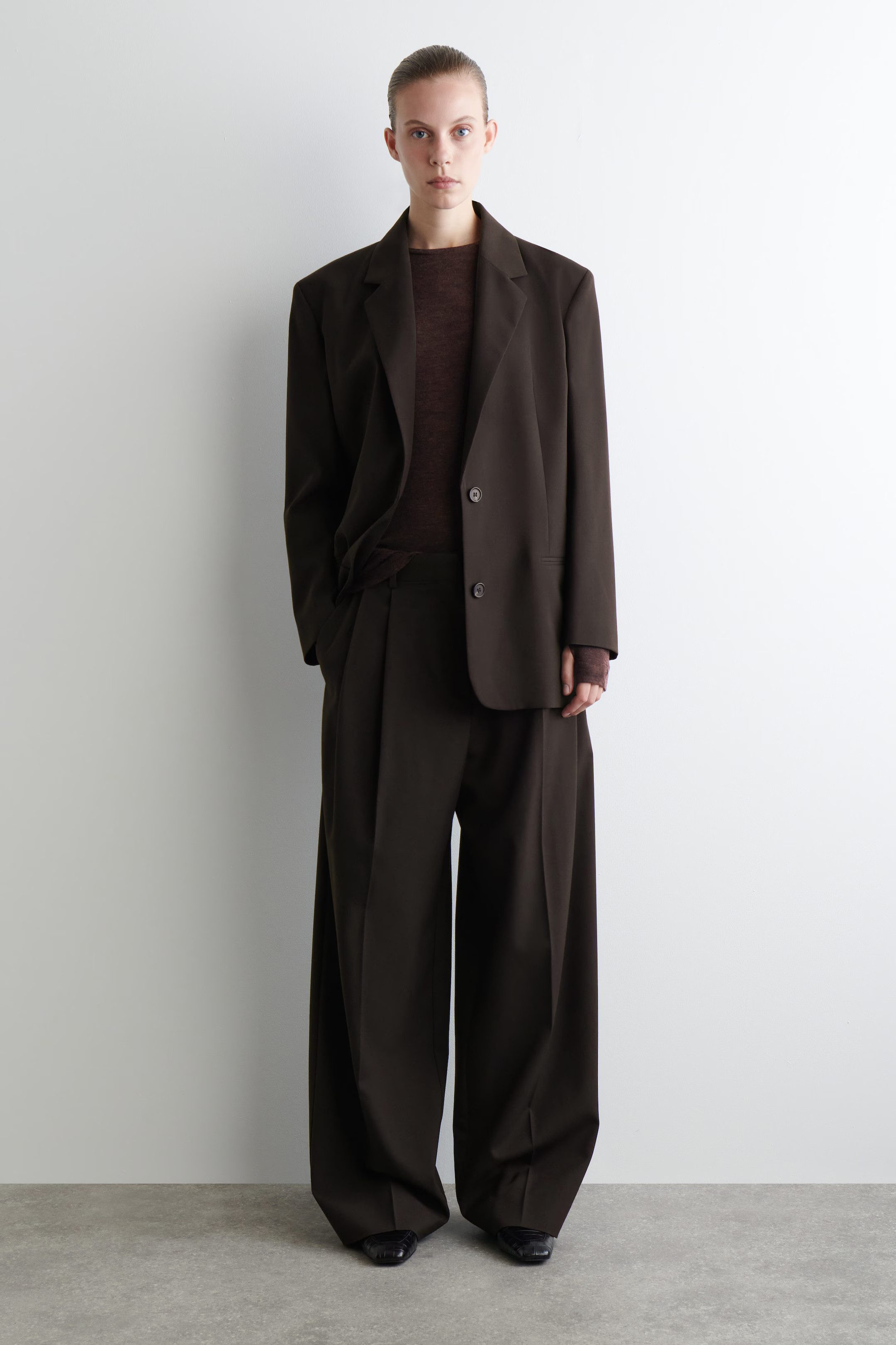 SLIM MERINO WOOL TOP - DARK-BROWN MÉLANGE | COS GB | COS UK