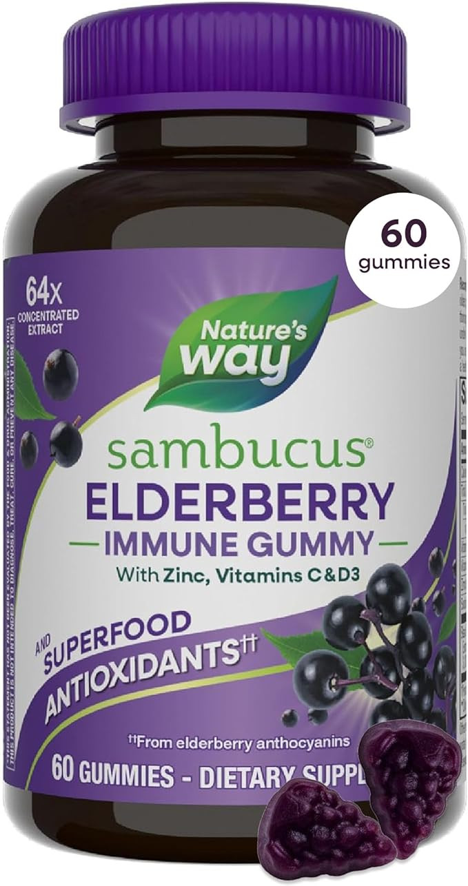 Nature's Way Sambucus Elderberry Gummies, Immune Support Gummy for Adults & Kids Ages 4+ with Bla... | Amazon (US)