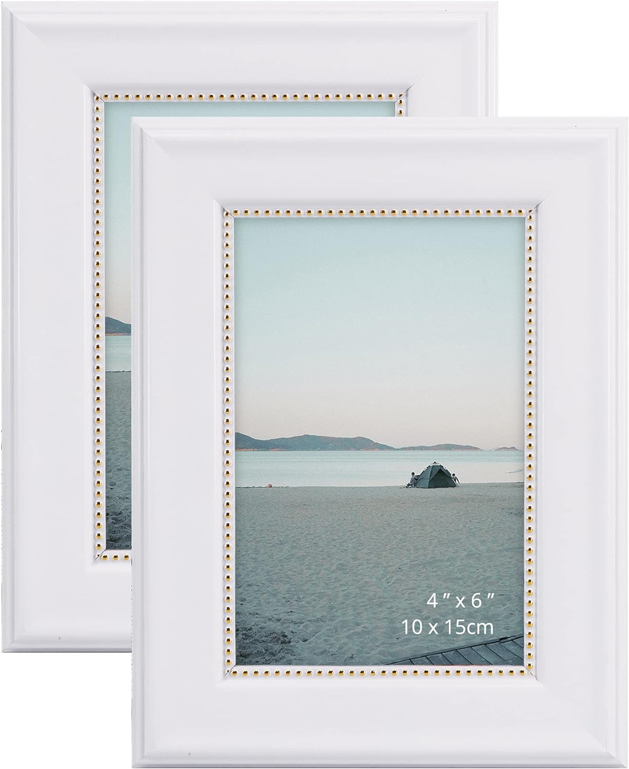 GraduationMall 4x6 Picture Frames, Real Glass, Display Photos for Wall or Tabletop, White with Go... | Amazon (US)