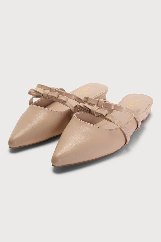 Lyanna Light Nude Pointed-Toe Bow Mules | Lulus (US)