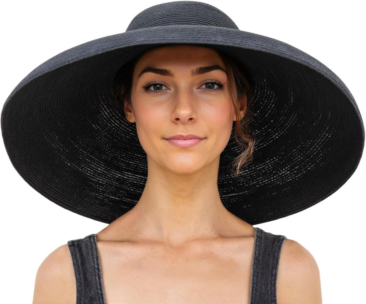 Women's Adjustable Black Wide Brim Straw Hat | Amazon (US)