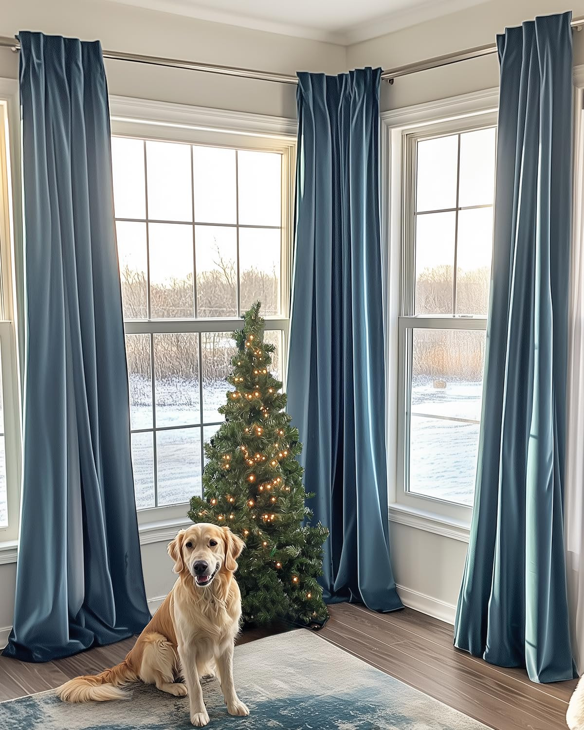 jinchan Velvet Curtain for Living Room, Blue Thermal Insulated Luxury Drape for Bedroom 96 Inch L... | Amazon (US)